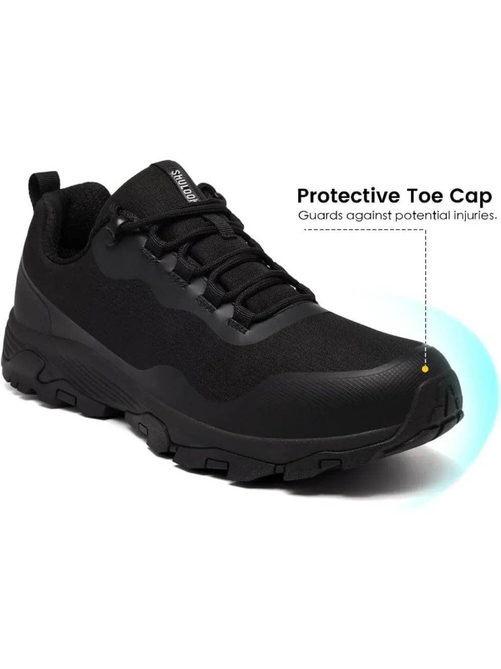 Men's Black Trekking Shoes Low Top Round Toe Non Slip Zipper Hiking Boot